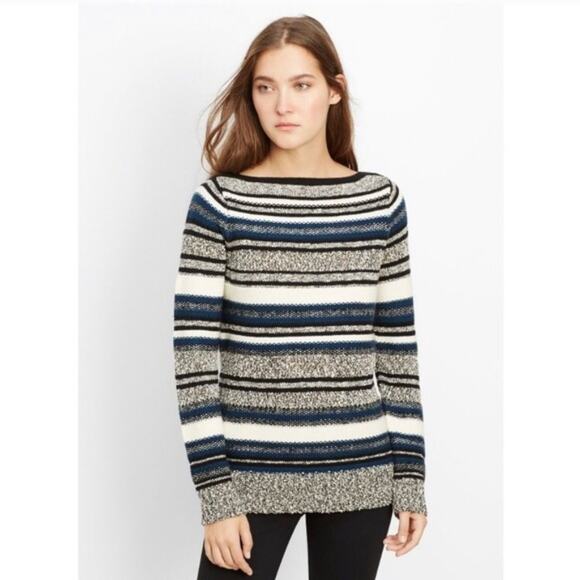 Vince textured knit wool pullover striped sweater - Picture 1 of 7